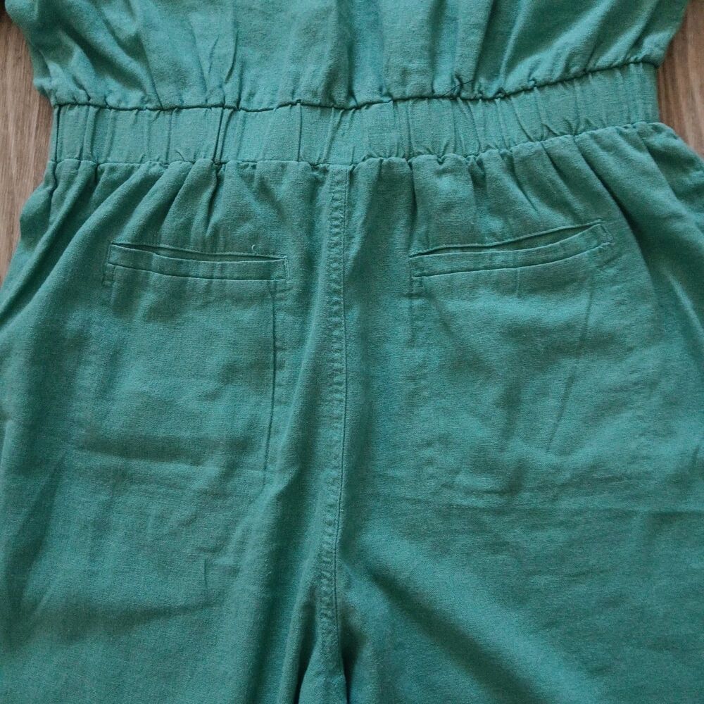 Sage Green Jumpsuit Womens 8 Linen Blend Button Tie Front Pockets Beachy Coastal - Picture 8 of 13